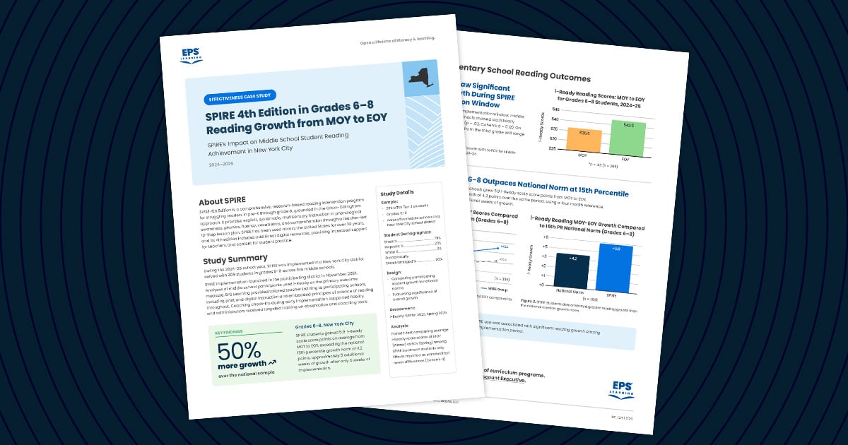 SPIRE 4th Edition in Grades 6–8 Reading Growth from MOY to EOY